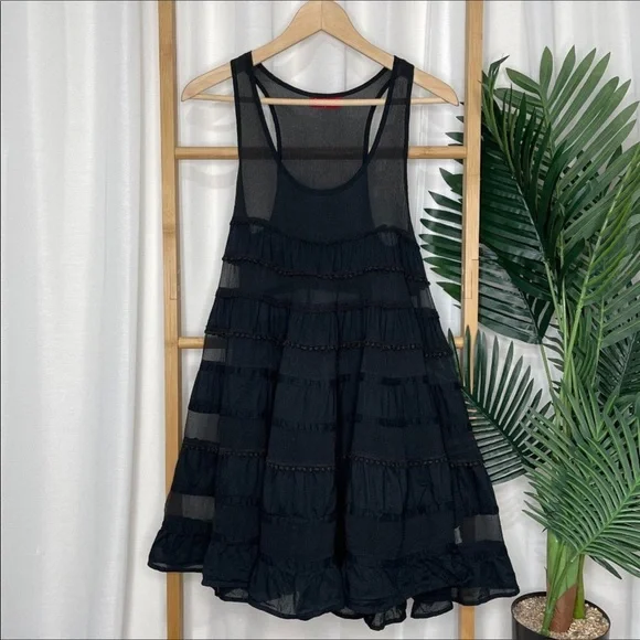 Tigerlily Black Cotton Silk Dress Size 8 - Picture 2 of 6